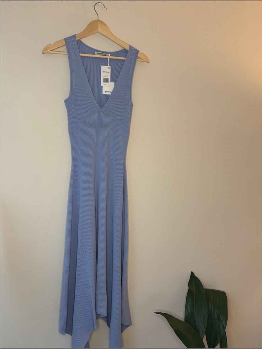 SIMKHAI Kiara Ribbed Knit Handkerchief Maxi Dress Blue - Picture 7 of 9